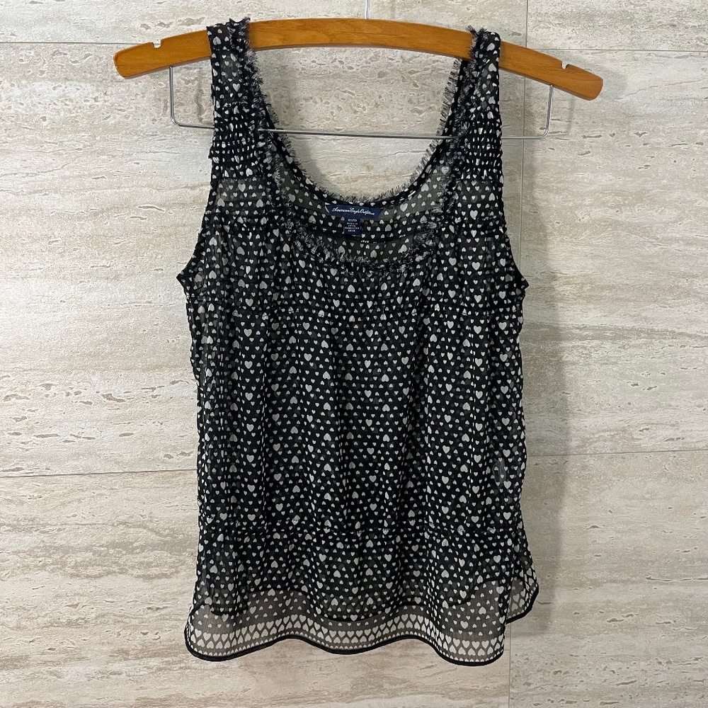 American Eagle Black Top with Small Hearts Size XSmall